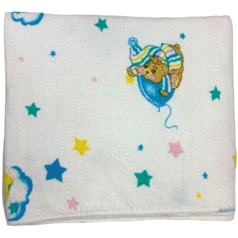 Vtg Riegel Teddy Bear Bunny Floating‎ Cloud Balloon Baby Receiving Blanket Star